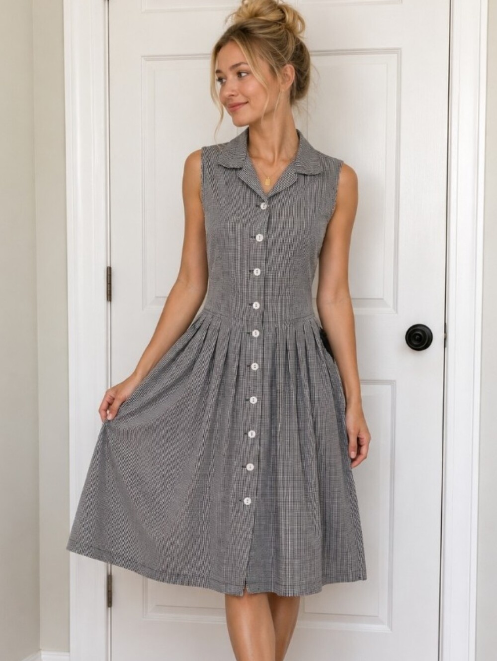 Vtg 90s Aeropostale Preppy Y2K Gingham Button Down 100% Cotton Dress M
